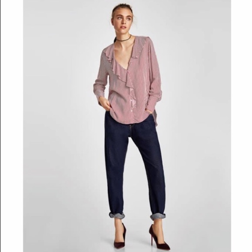 Zara Striped Ruffle Blouse